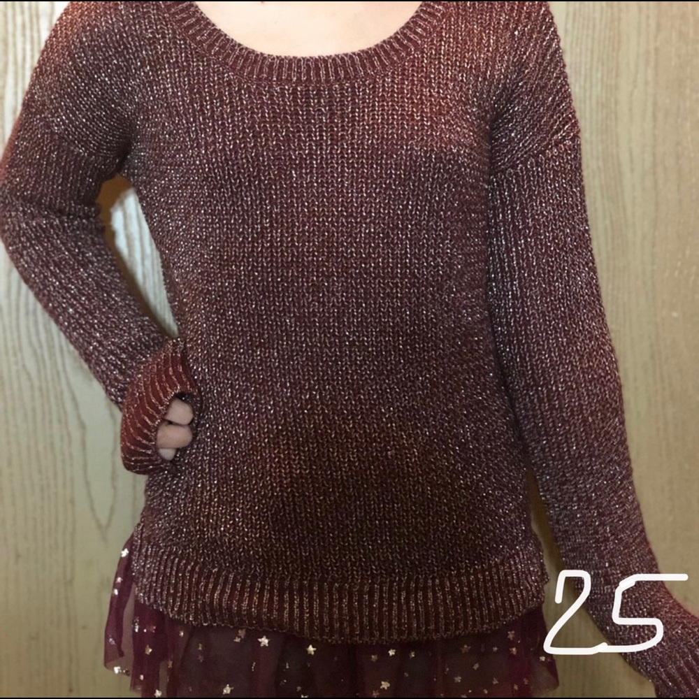 Maroon sweater with gold details